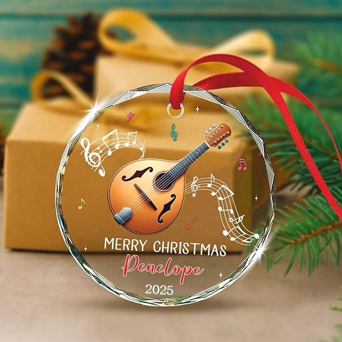 Musical Instrument Mandolin - Mandolin Glass Ornament Xmas 2025,Musical Instrument