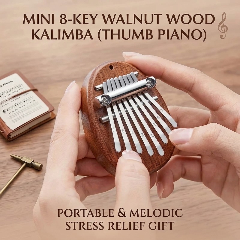 A Musical Instrument With Keys - 8 Key Mini Wooden Kalimba Thumb