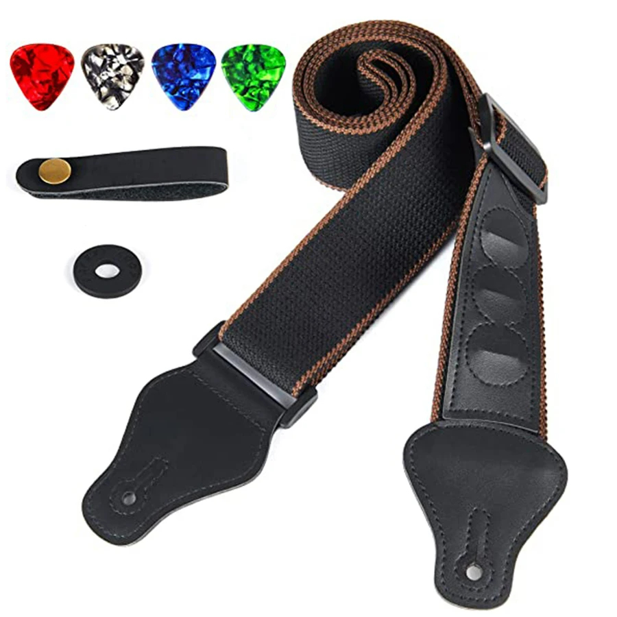 7Pcs/Set Guitar Strap Black PU - Musical Instrument Gif recension och pris