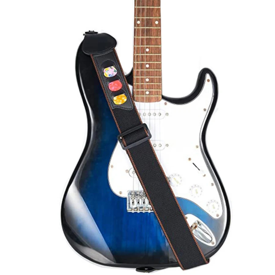 7Pcs/Set Guitar Strap Black PU - Musical Instrument Gif recension och pris